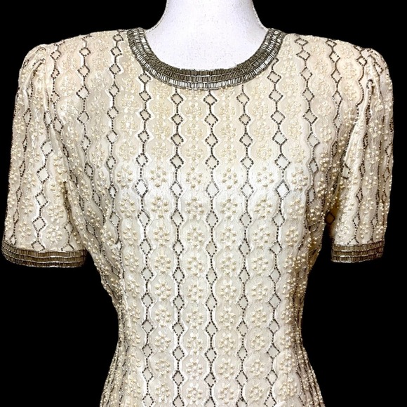 Vtg 80’s Stenay Champagne Beaded Short Gown 10 - Picture 2 of 16